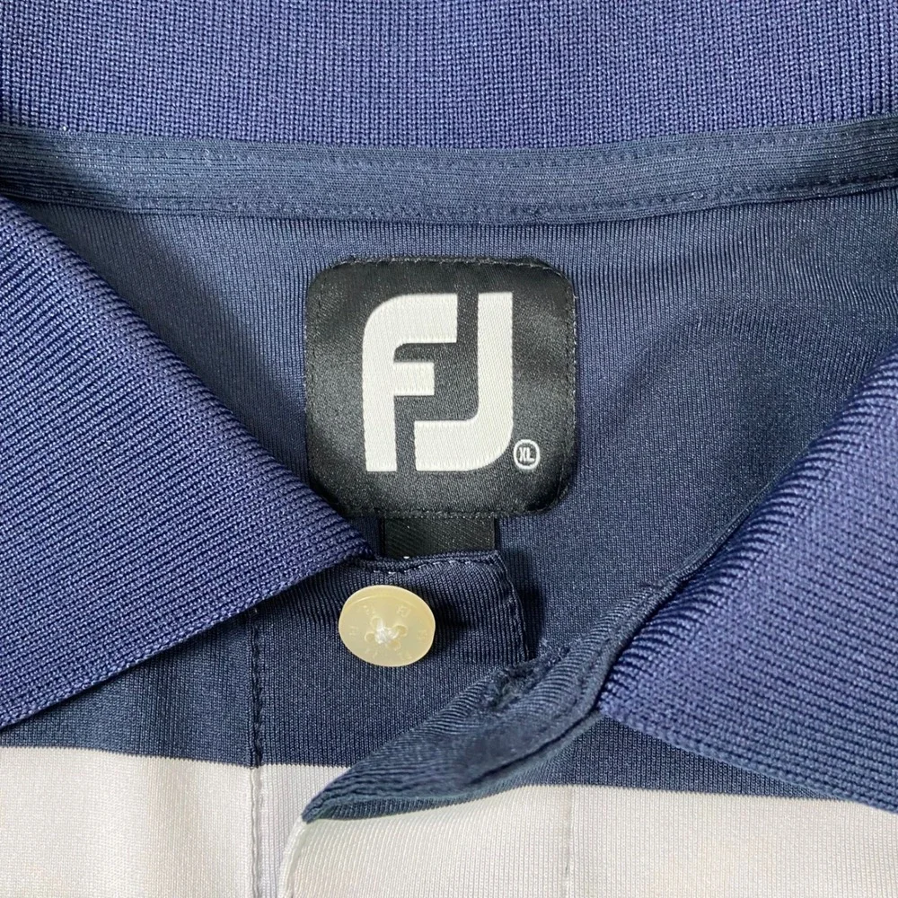 FootJoy Mens XL Navy Blue Green‎ Striped Golf Polo Shirt Performance Outdoor